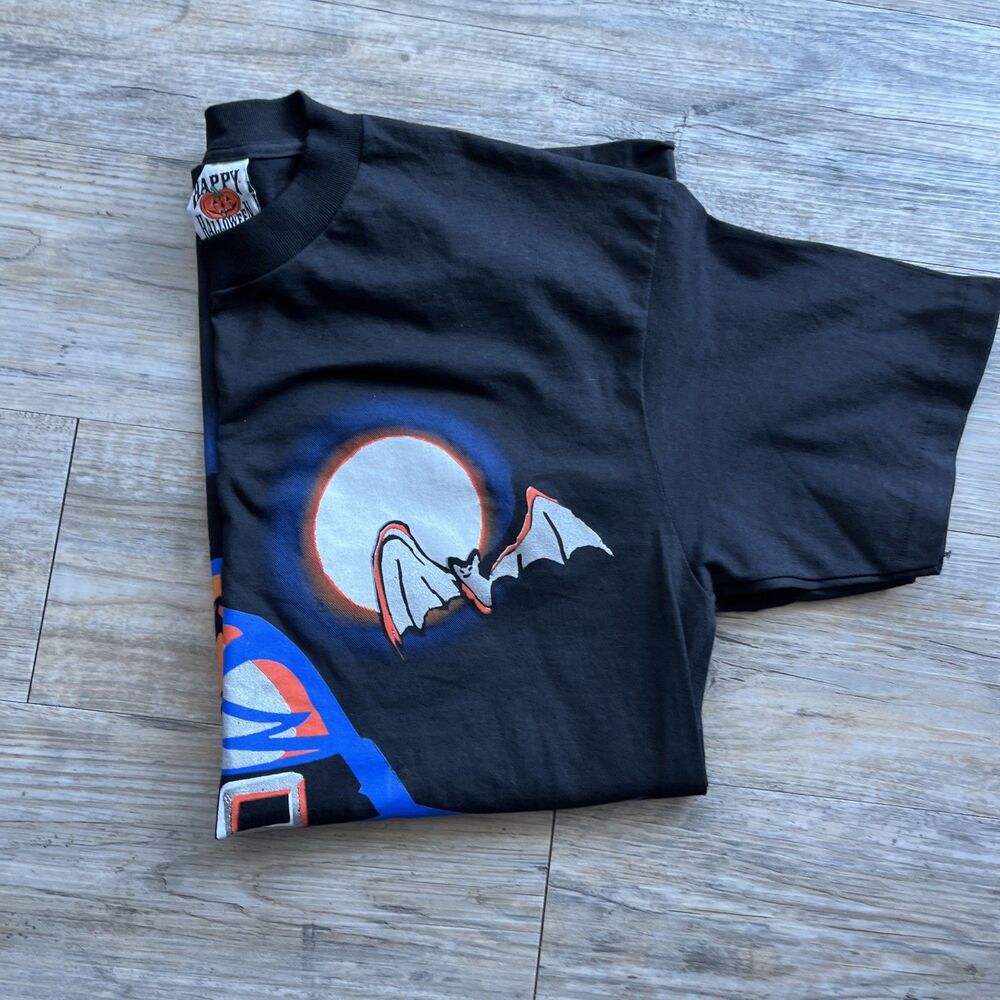 Vtg Happy Halloween Freeze T-Shirt Witch Pumpkin Bat Spooky Single Stitch Tee L - Picture 6 of 8